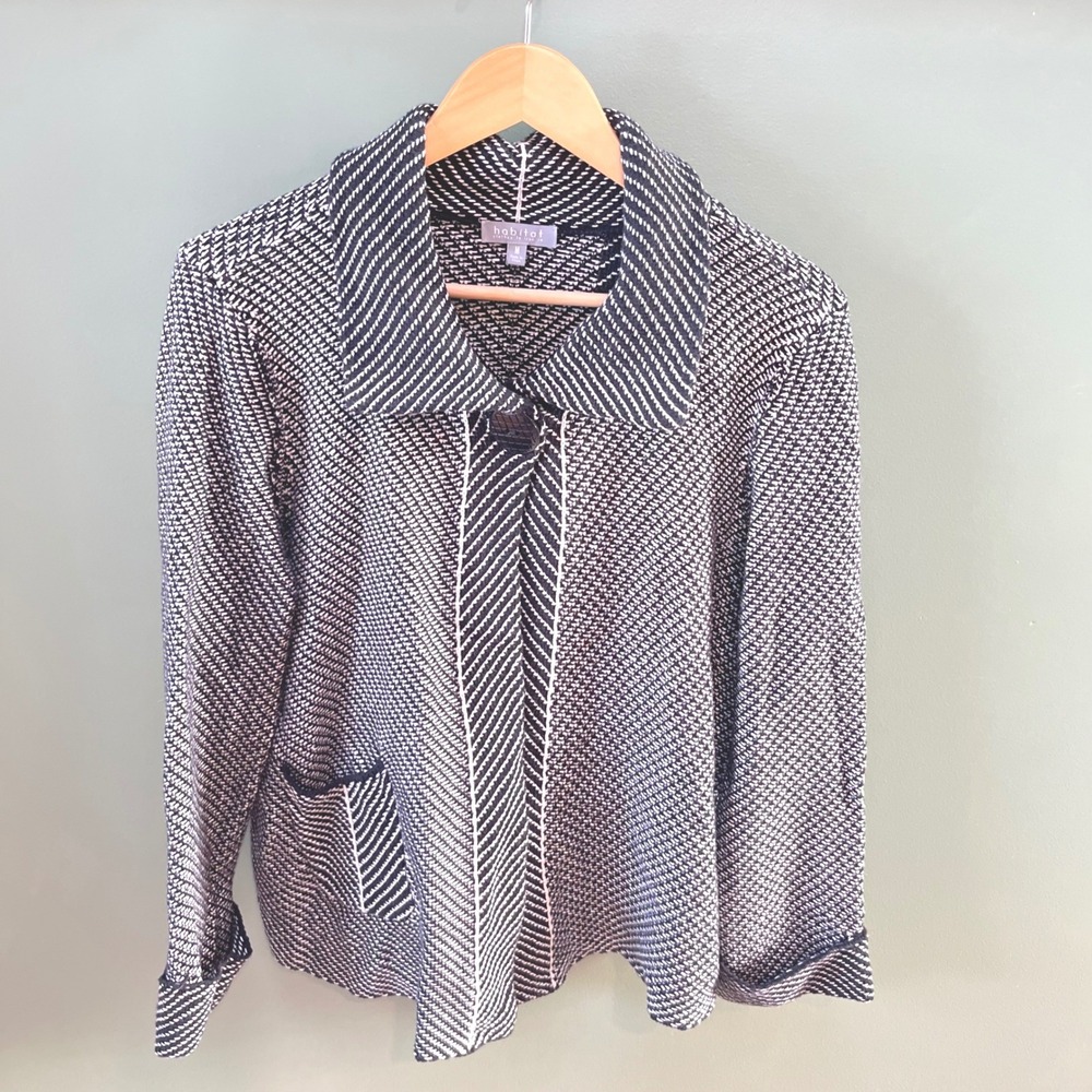 Habitat Black White Herringbone Knit Cardigan Jacket Women's Medium